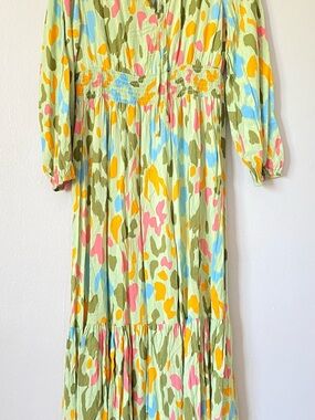 Boho Women’s Large Cheetah Print Smocked Waist Ruffle Legs Maxi Dress